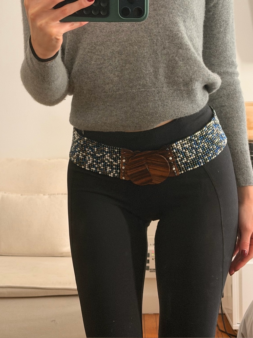 Beaded Belt with Wooden Buckle